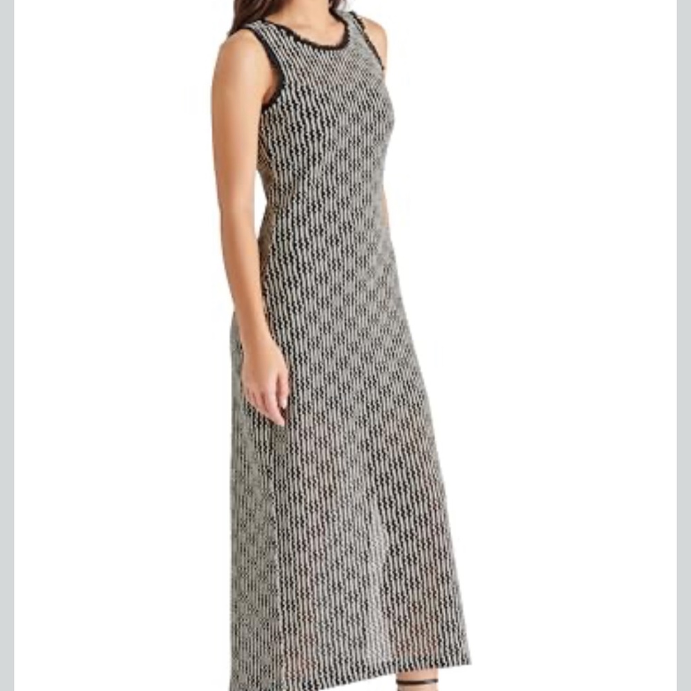 Steve Madden Bodycon Tank Midi Dress Cut Mesh Crochet Striped Pattern Knit S